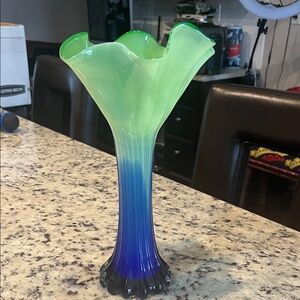 Vintage murano Green and Blue Glass Vase